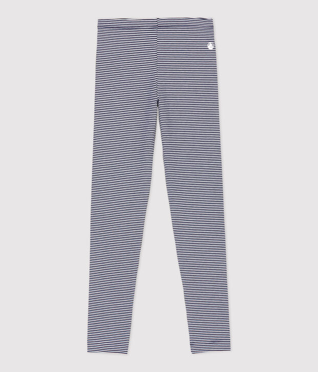 Leggings de punto de elastano de ni&ntilde;a azul/blanco